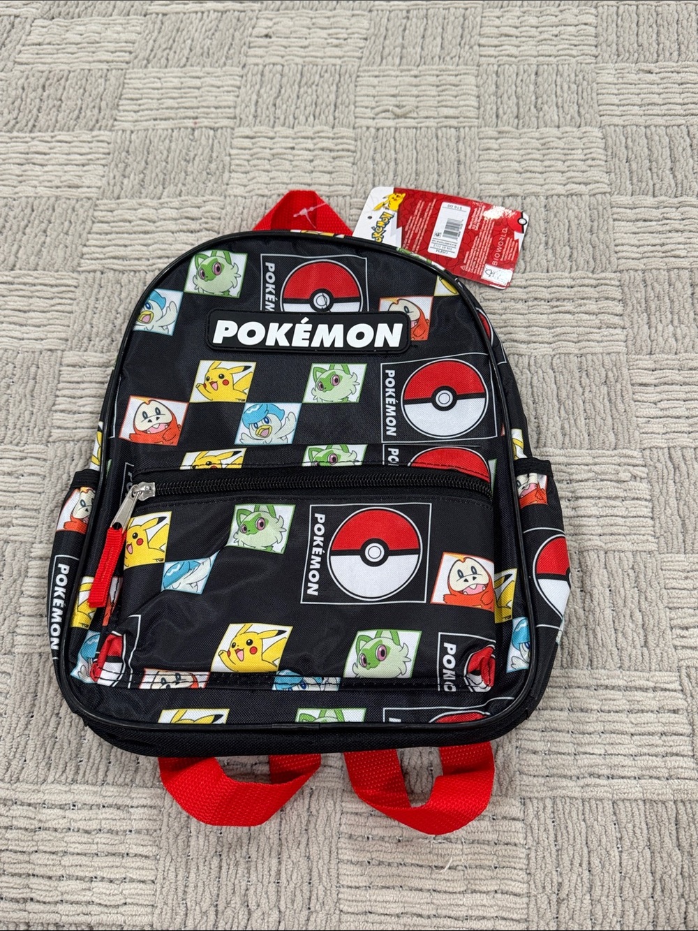 Kids Pokemon Black & Red Character Small Backpack